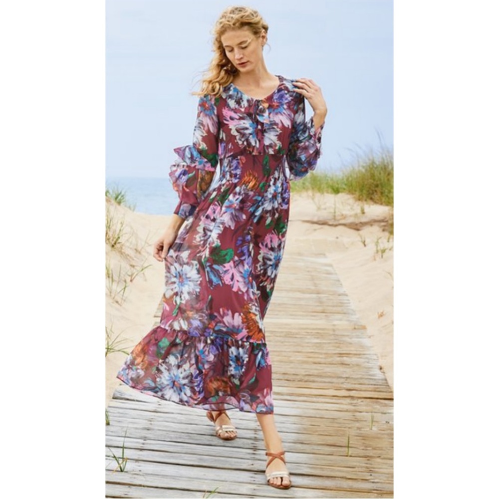 Soft Surroundings Fiore Rosa Merlot Maxi Dress